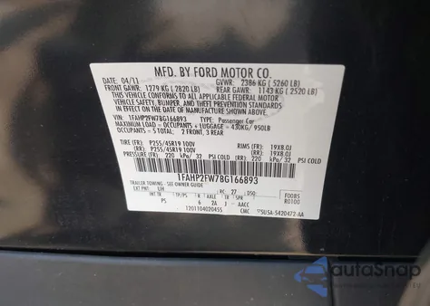 2011 Ford Taurus Limited from USA, damaged, VIN 1FAHP2FW7BG166893